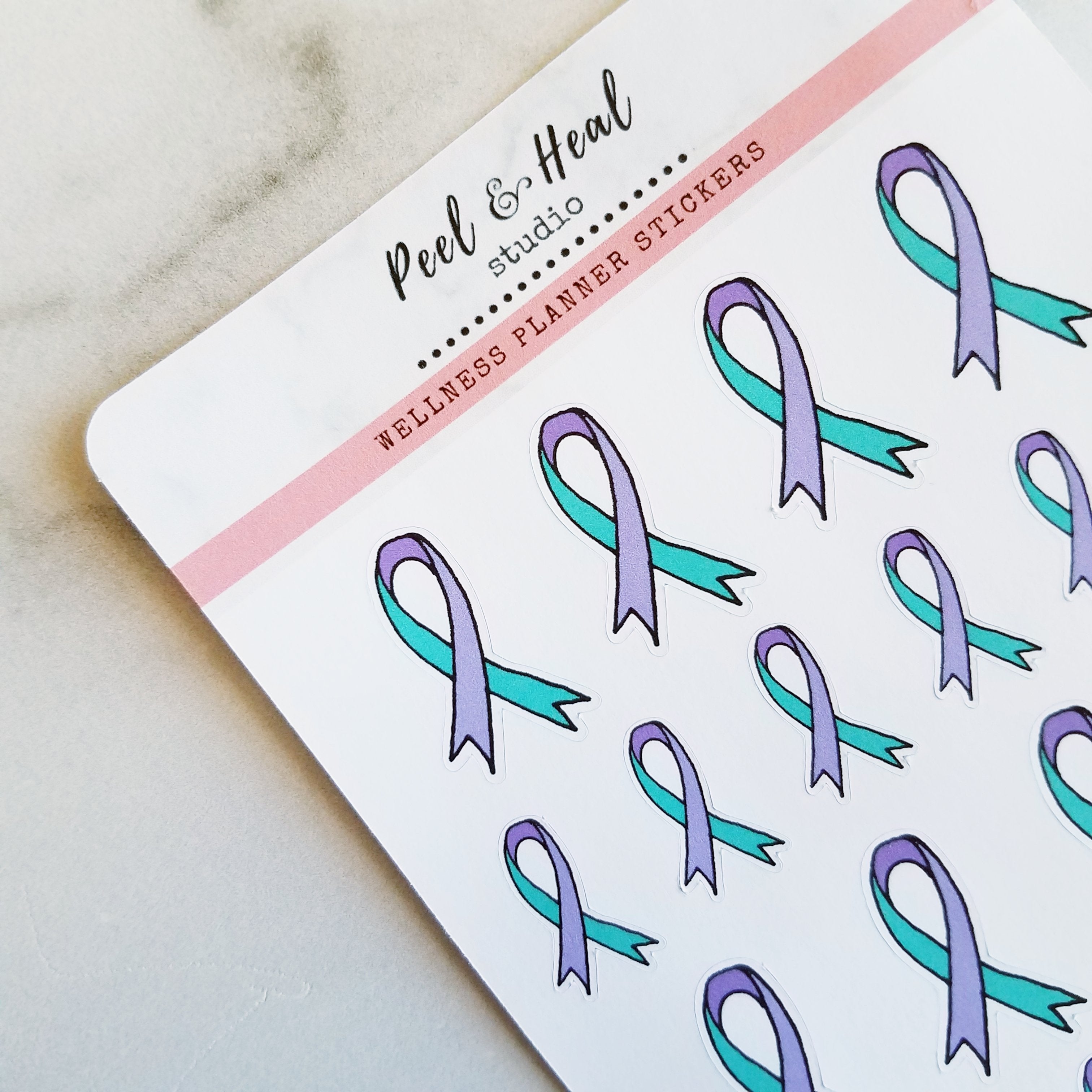 Awareness Ribbon Stickers - 15 Color Options - Peel & Heal Studio Hand-drawn stickers