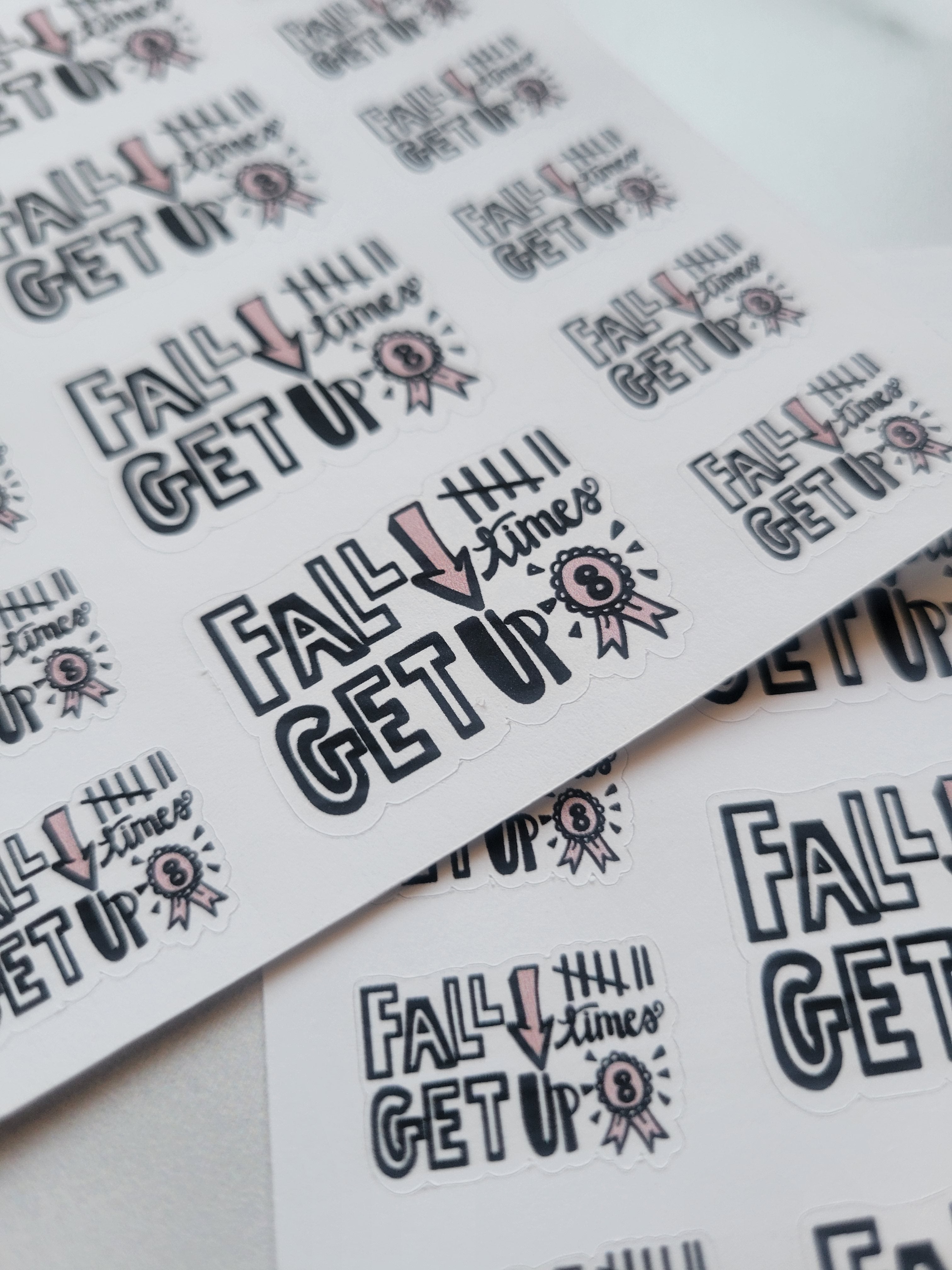 Fall Down 7 Times - Hand-Lettered Quote Stickers-Stickers-G022-Peel & Heal Studio