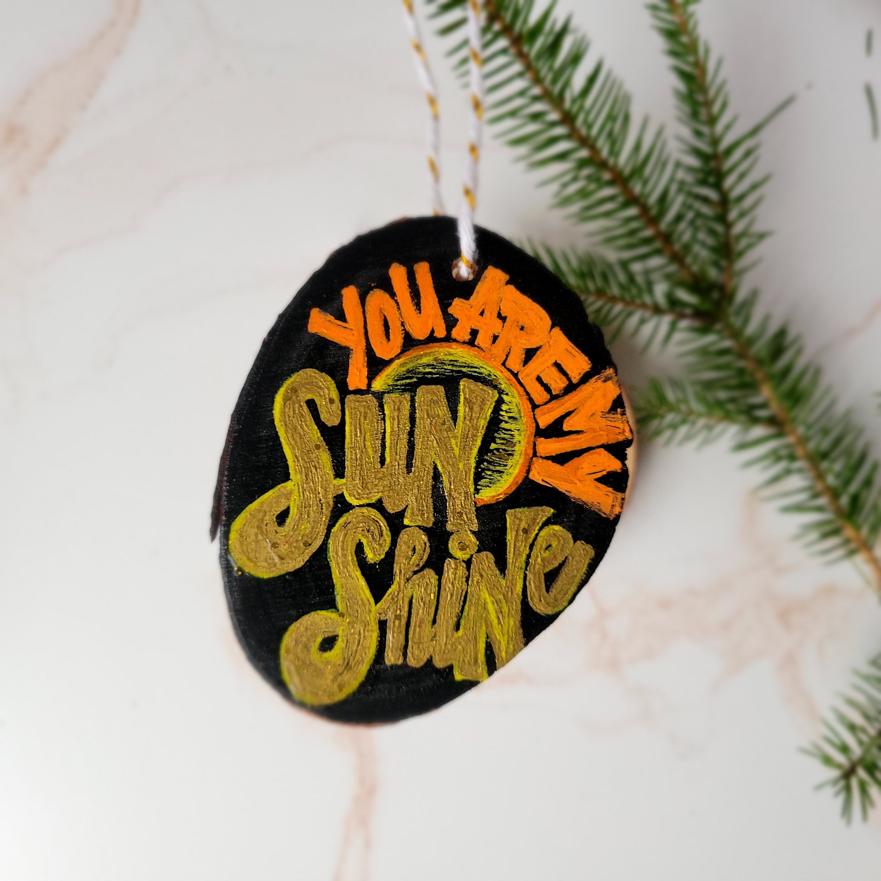 Hand-Painted Wood Slice Christmas Ornament - Sunshine-Multi-Peel & Heal Studio