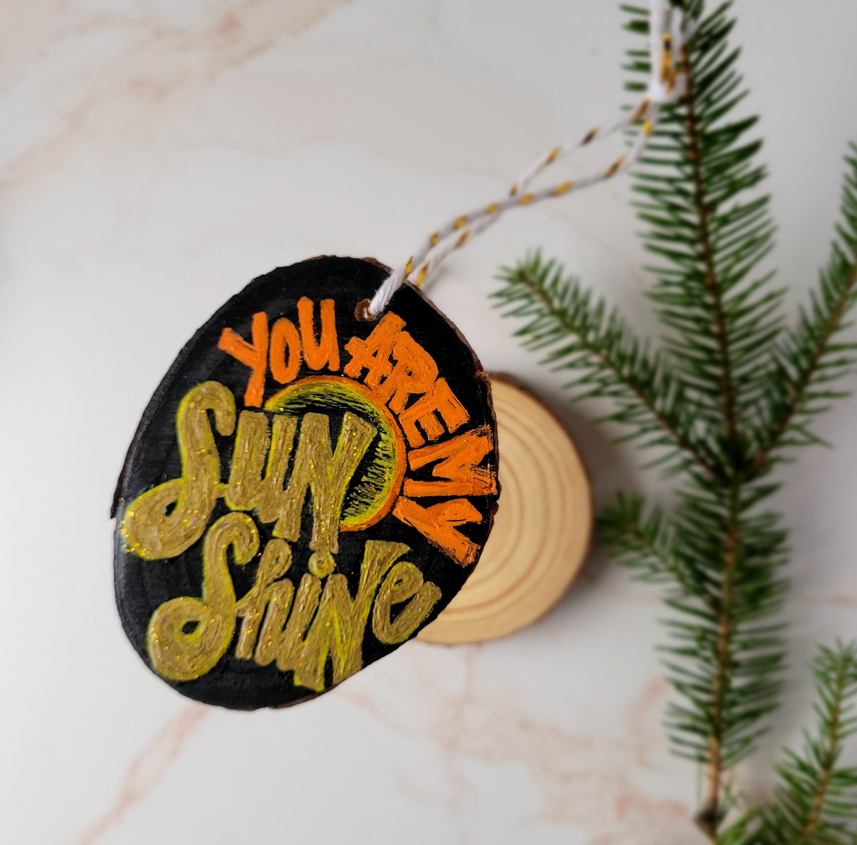 Hand-Painted Wood Slice Christmas Ornament - Sunshine-Multi-Peel & Heal Studio