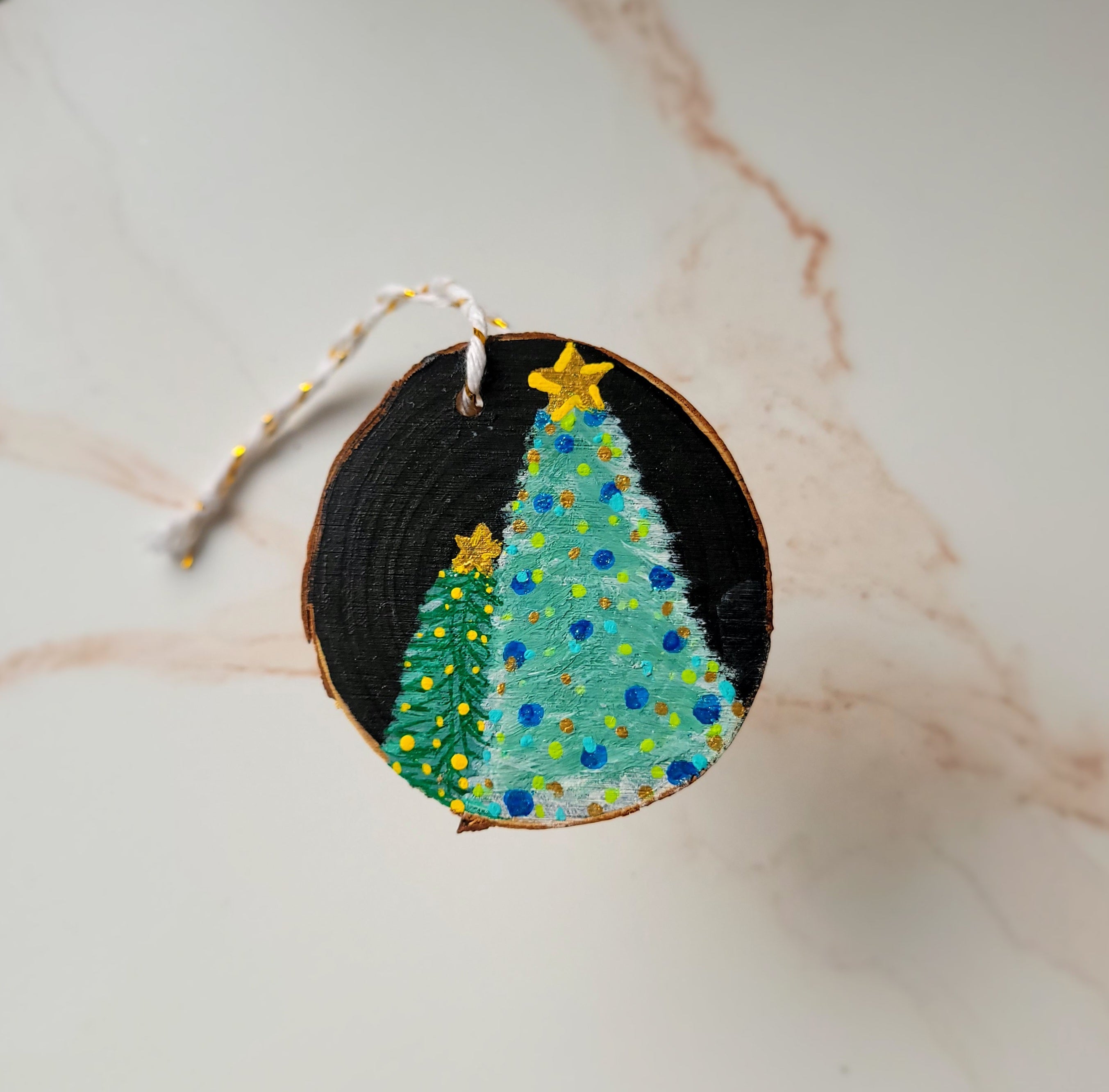 Hand-Painted Wood Slice Christmas Ornament - Xmas Trees-Multi-Peel & Heal Studio