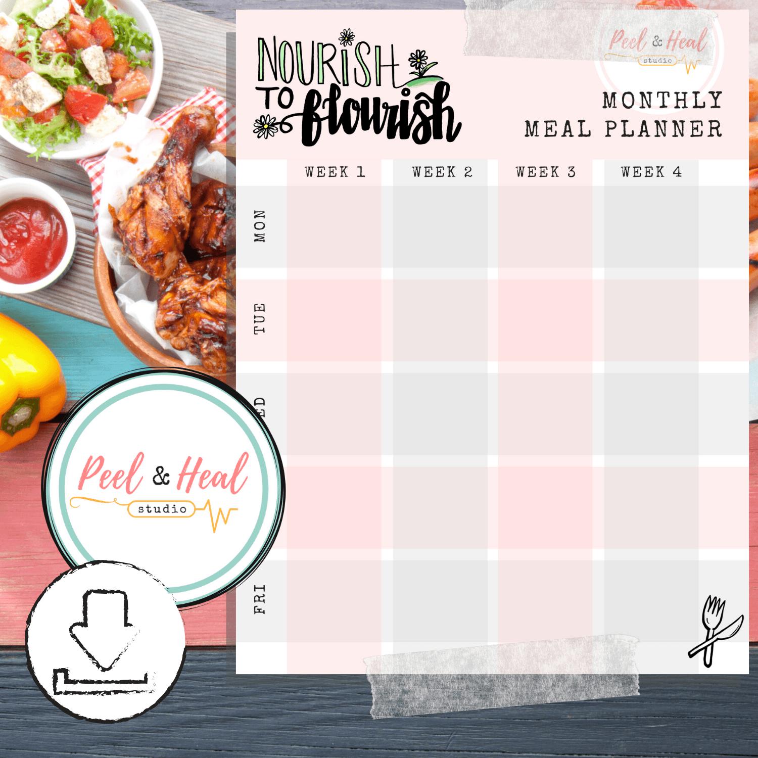 Monthly Meal Plan Worksheet - Peel & Heal Studio-Digital Download