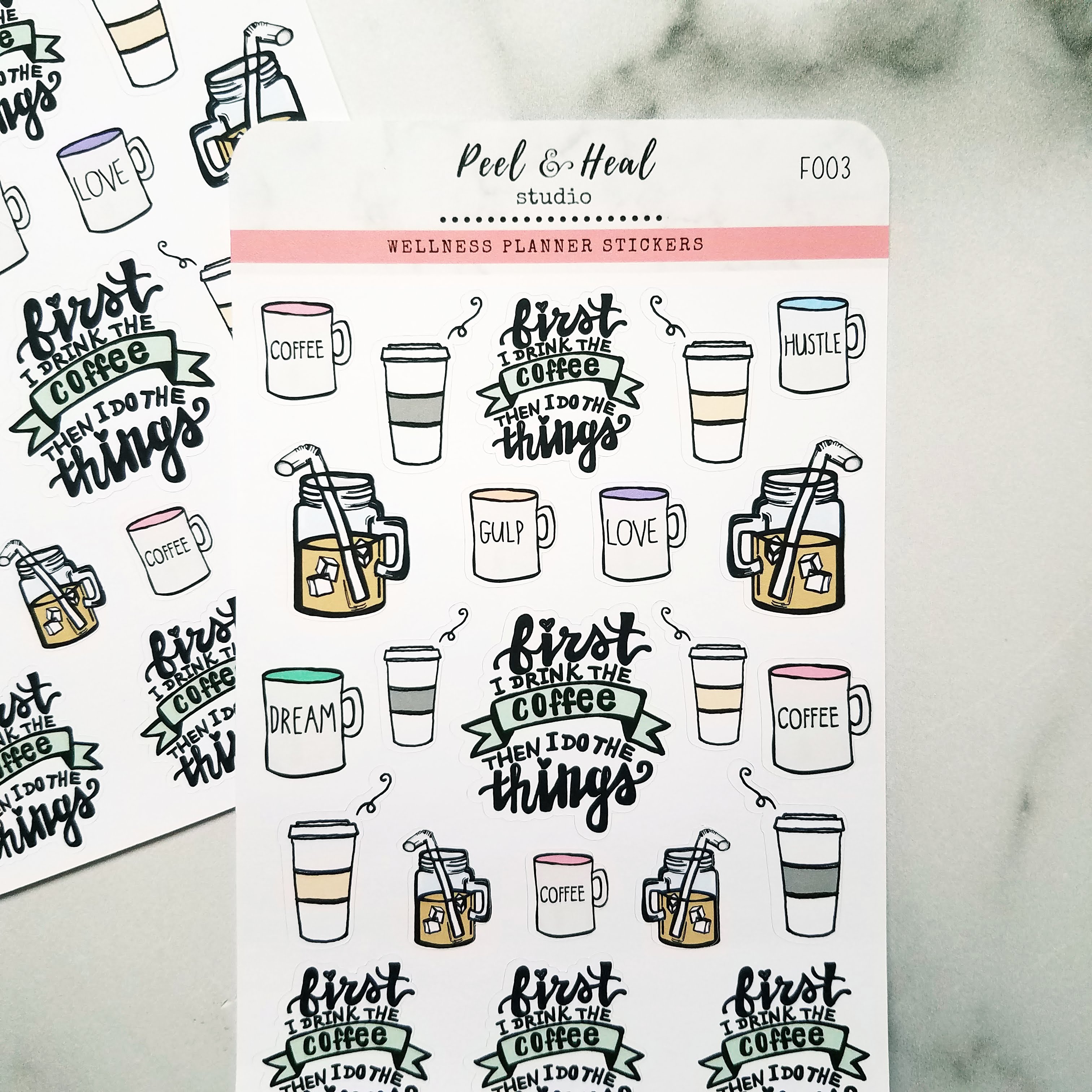 Coffee Lovers Doodle Sticker Sampler - Peel & Heal Studio Planner Stickers