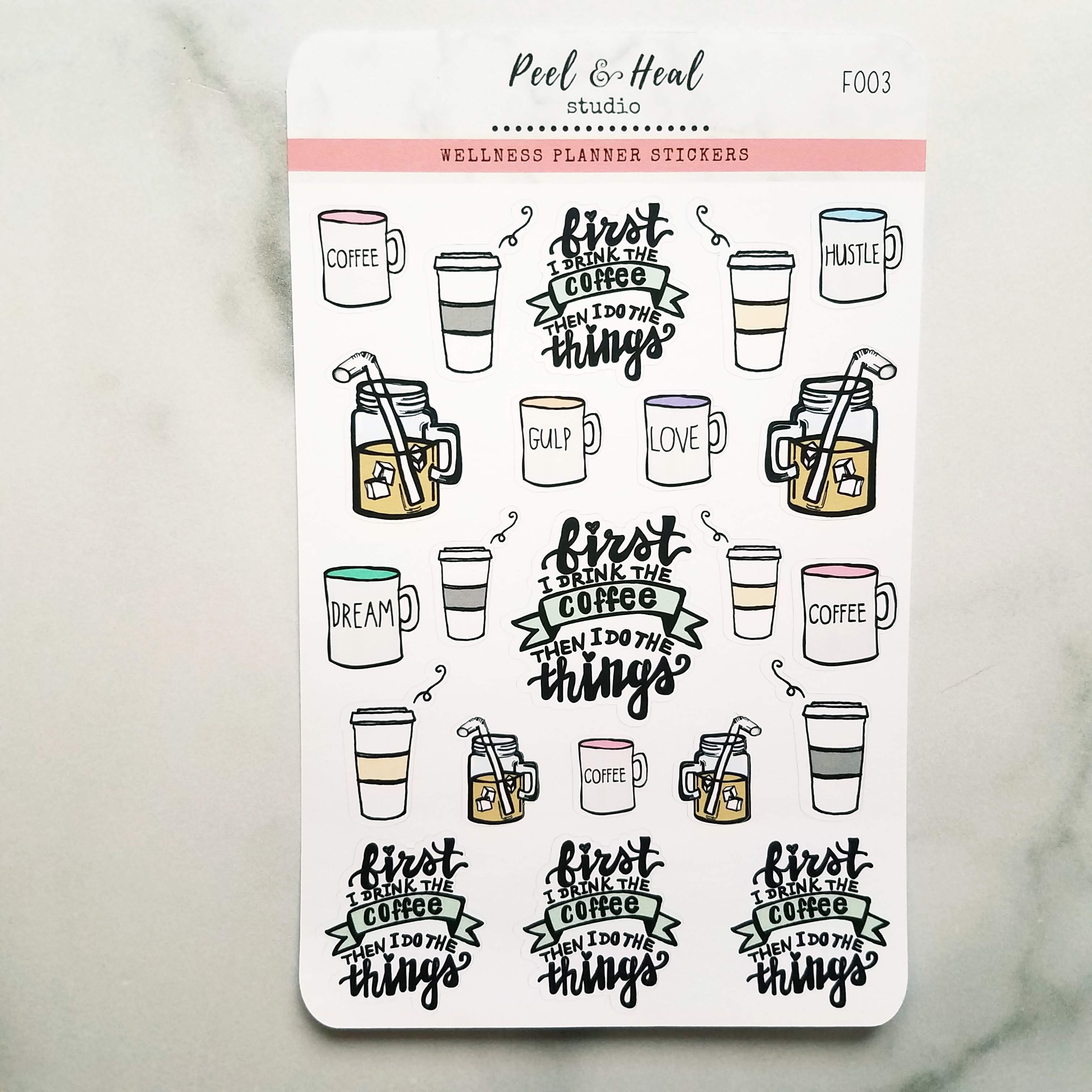 Coffee Lovers Doodle Sticker Sampler - Peel & Heal Studio Planner Stickers