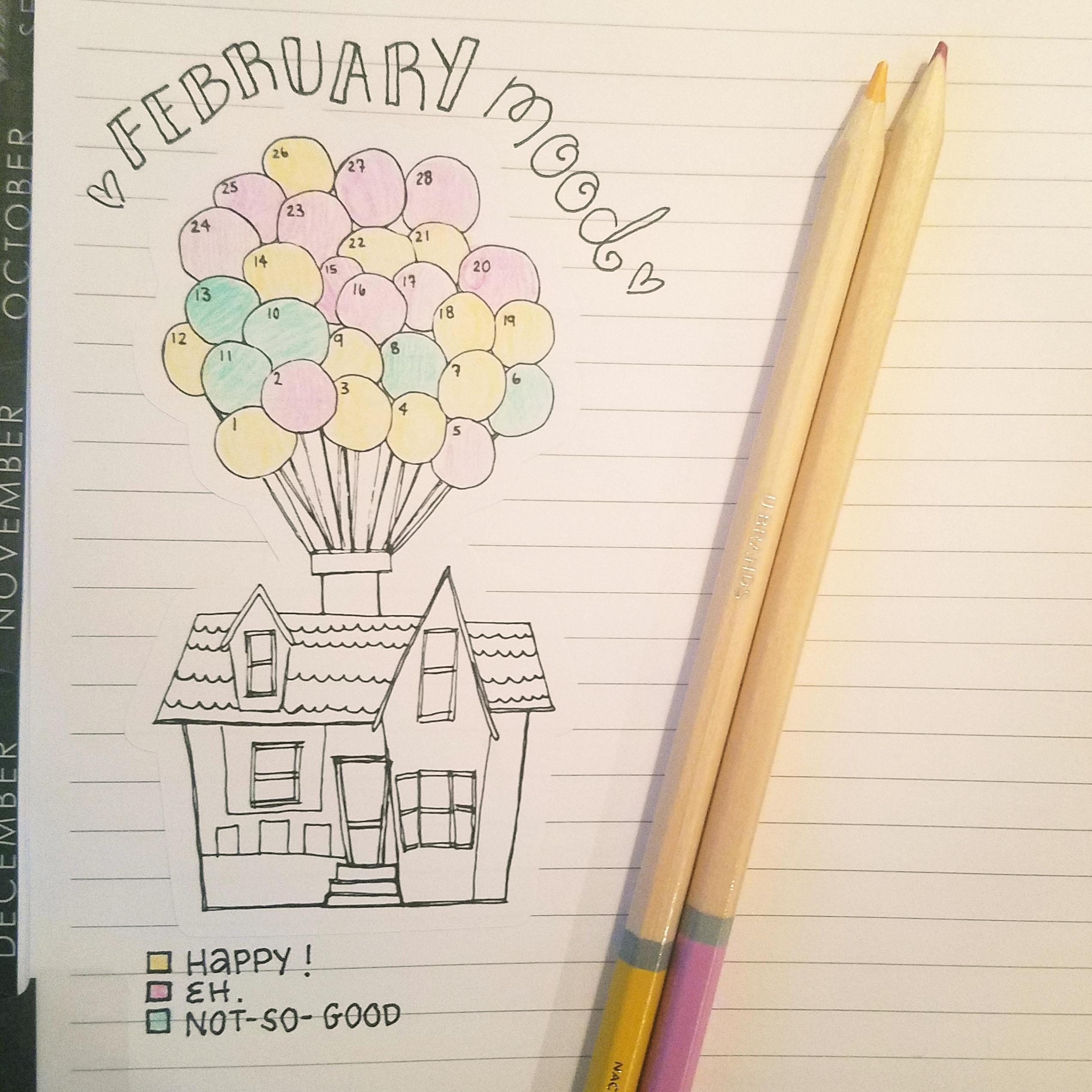 February Monthly Mood Tracker - "UP" Balloon House