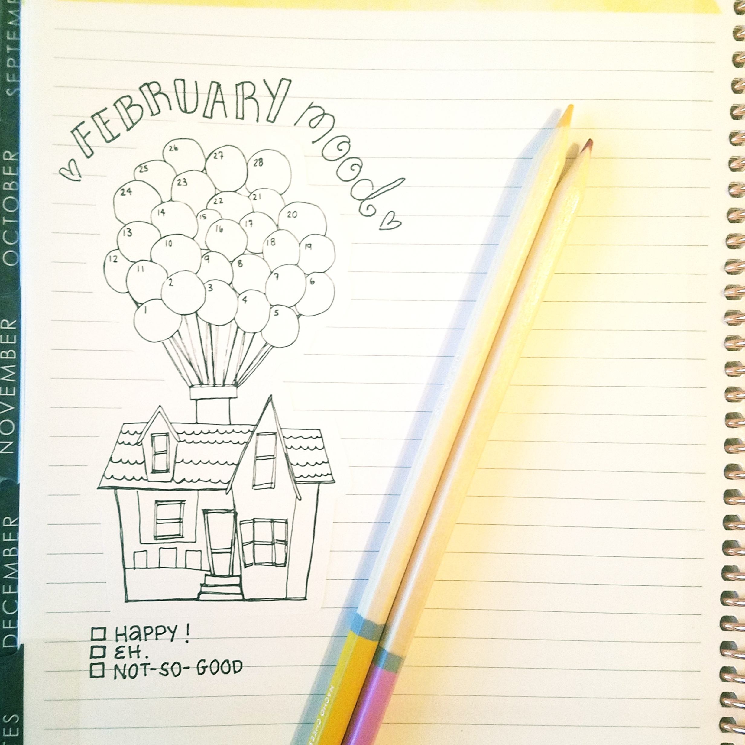 February Monthly Mood Tracker - "UP" Balloon House