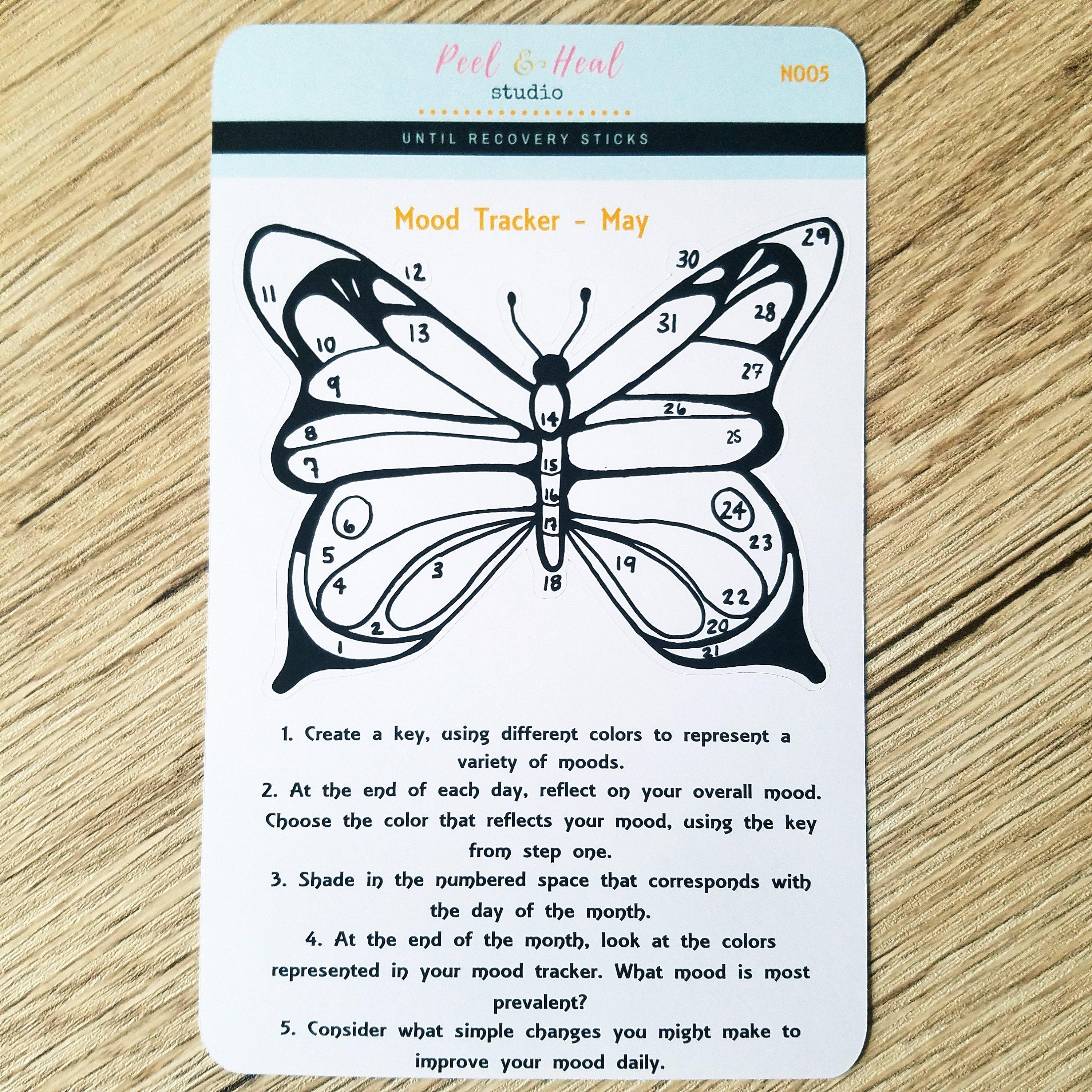 May Monthly Mood / Habit Tracker - Hand-Drawn Butterfly BUJO Sticker - Bullet Journal Tools by Peel & Heal Studio