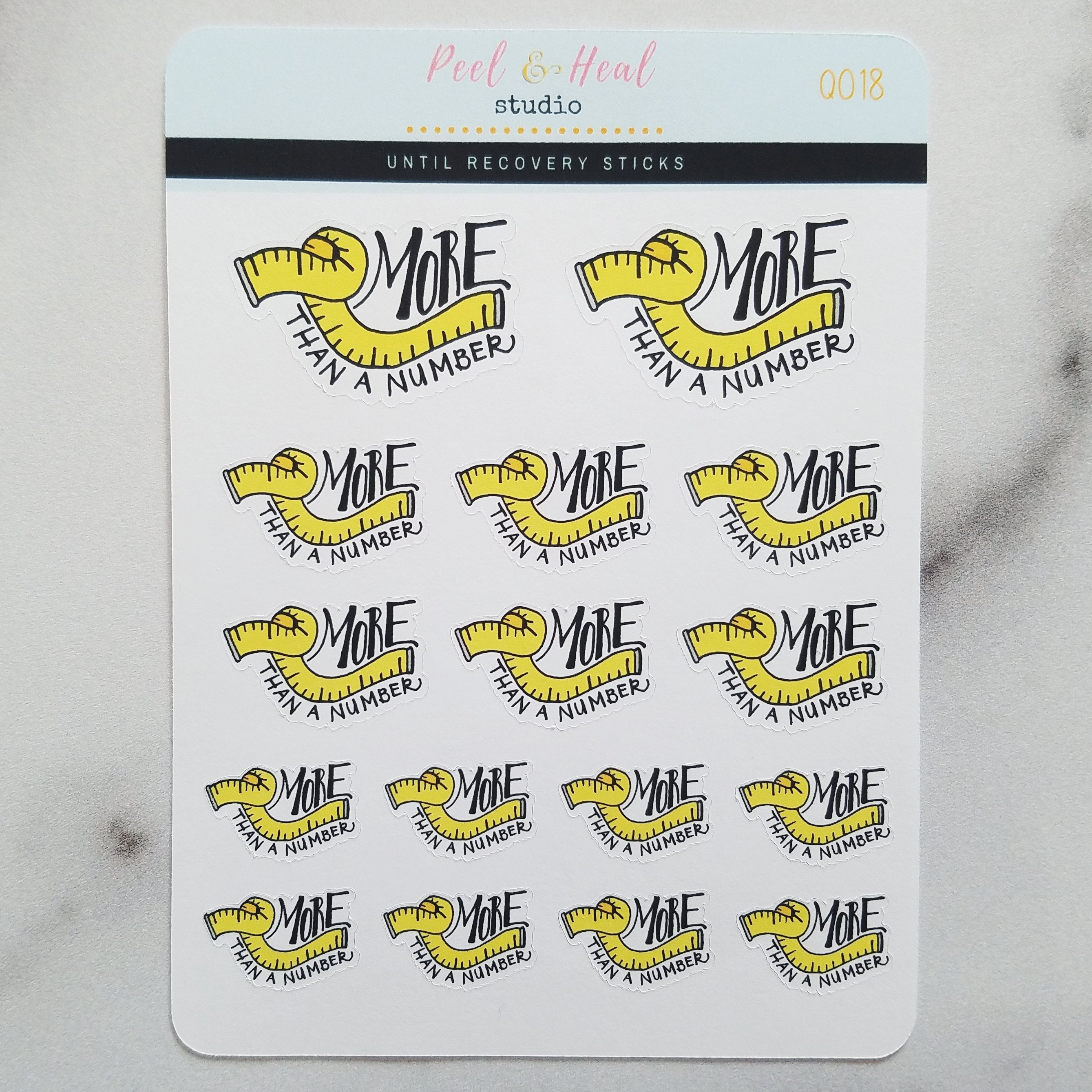 Measuring Tape "more than a number" Quote Stickers - Peel & Heal Studio - Hand-Lettered Mental Health Designs