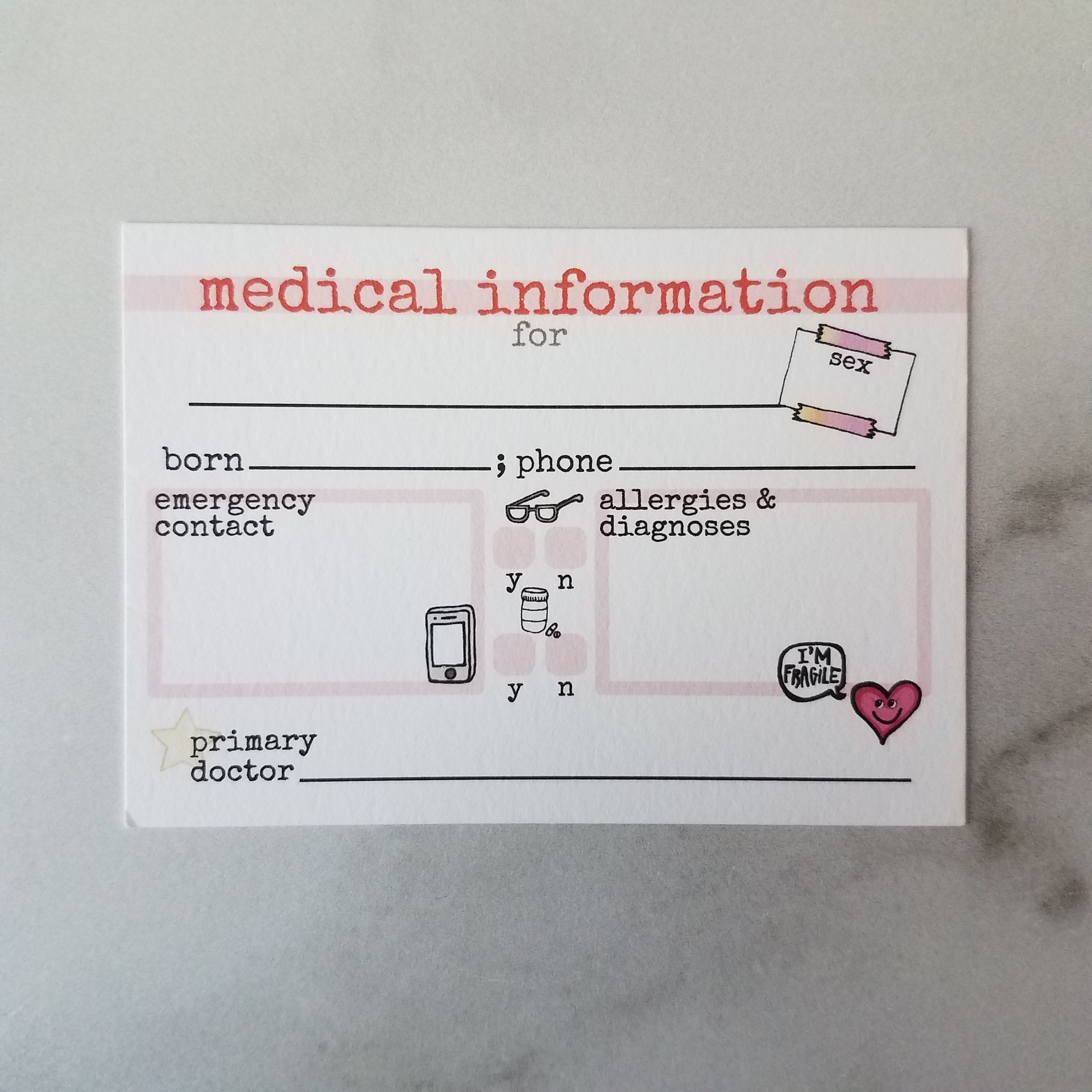 Medical Information Wallet Card - Spoonie Essentials - Peel & Heal Studio Accessories