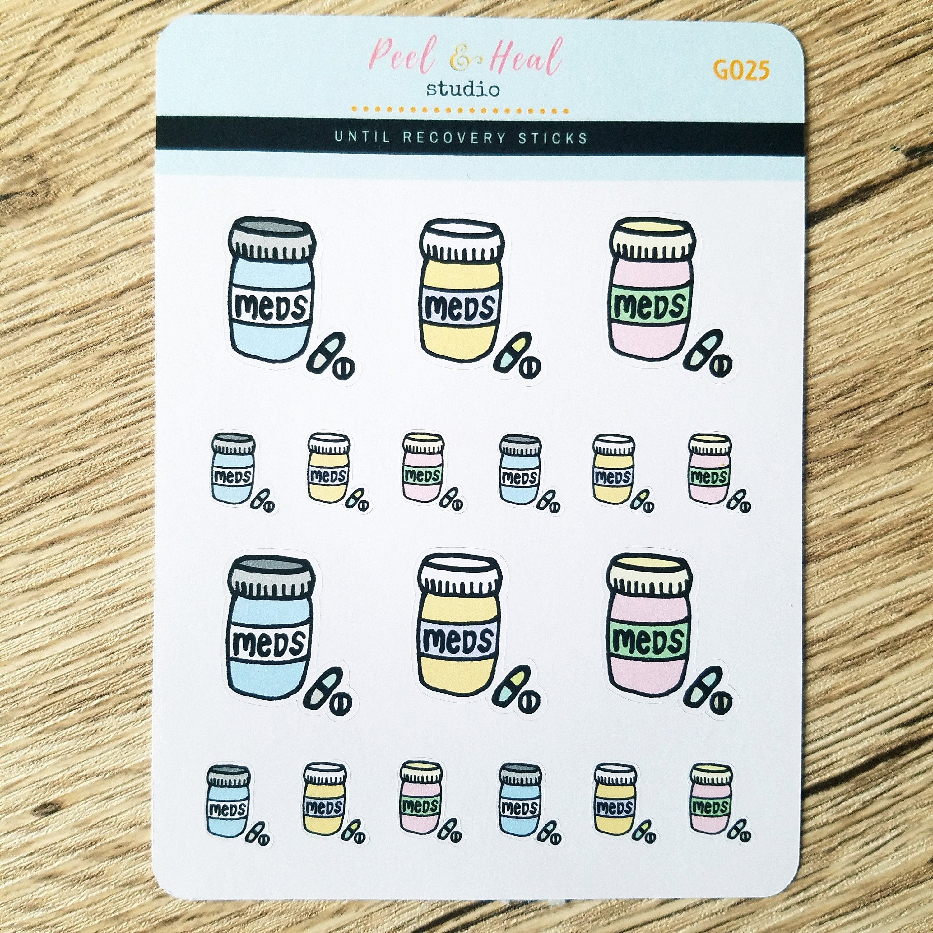 Medication Icon Stickers - Doodle Meds - Peel & Heal Studio Planner Tools