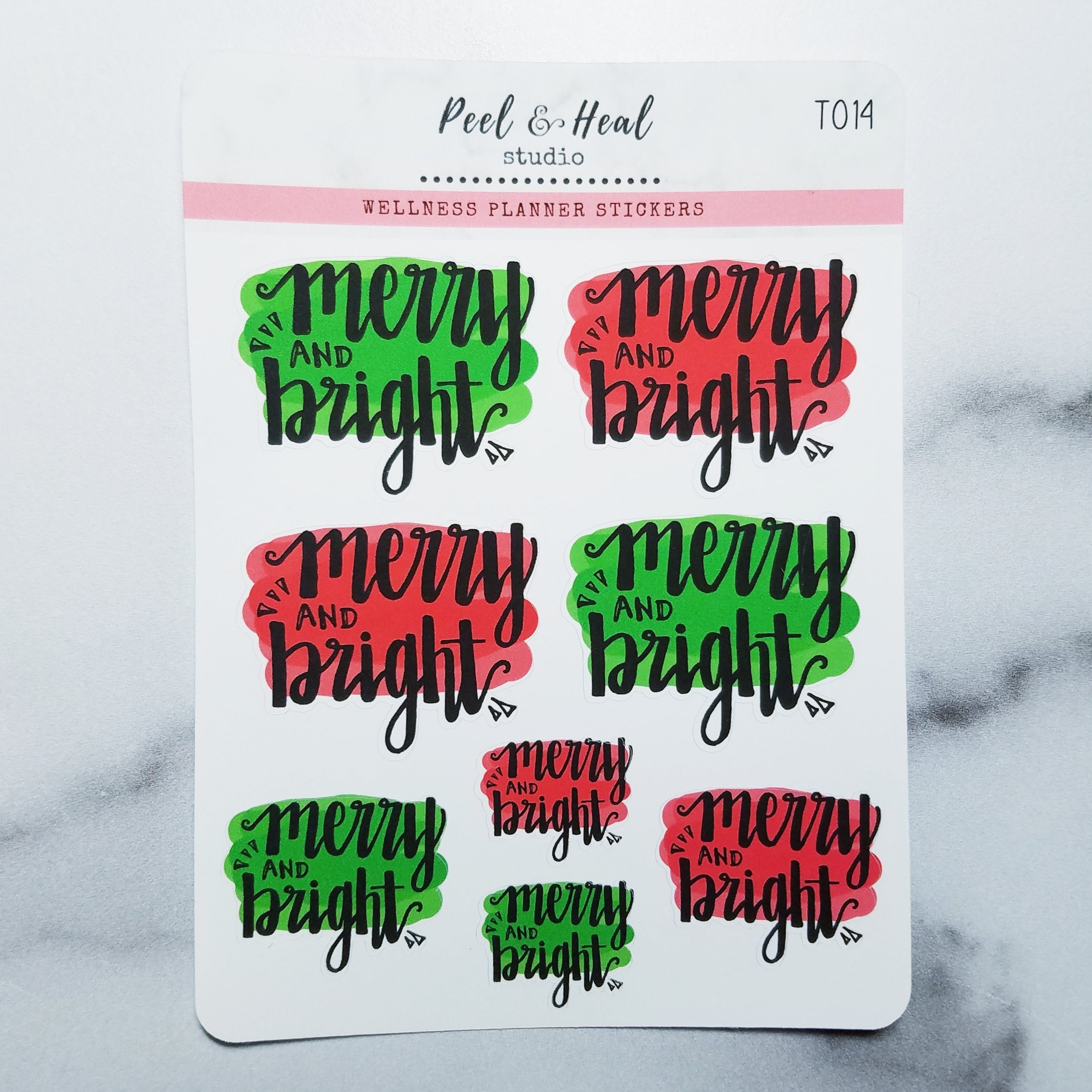 Merry and Bright Christmas Lettering - Peel & Heal Studio-Stickers