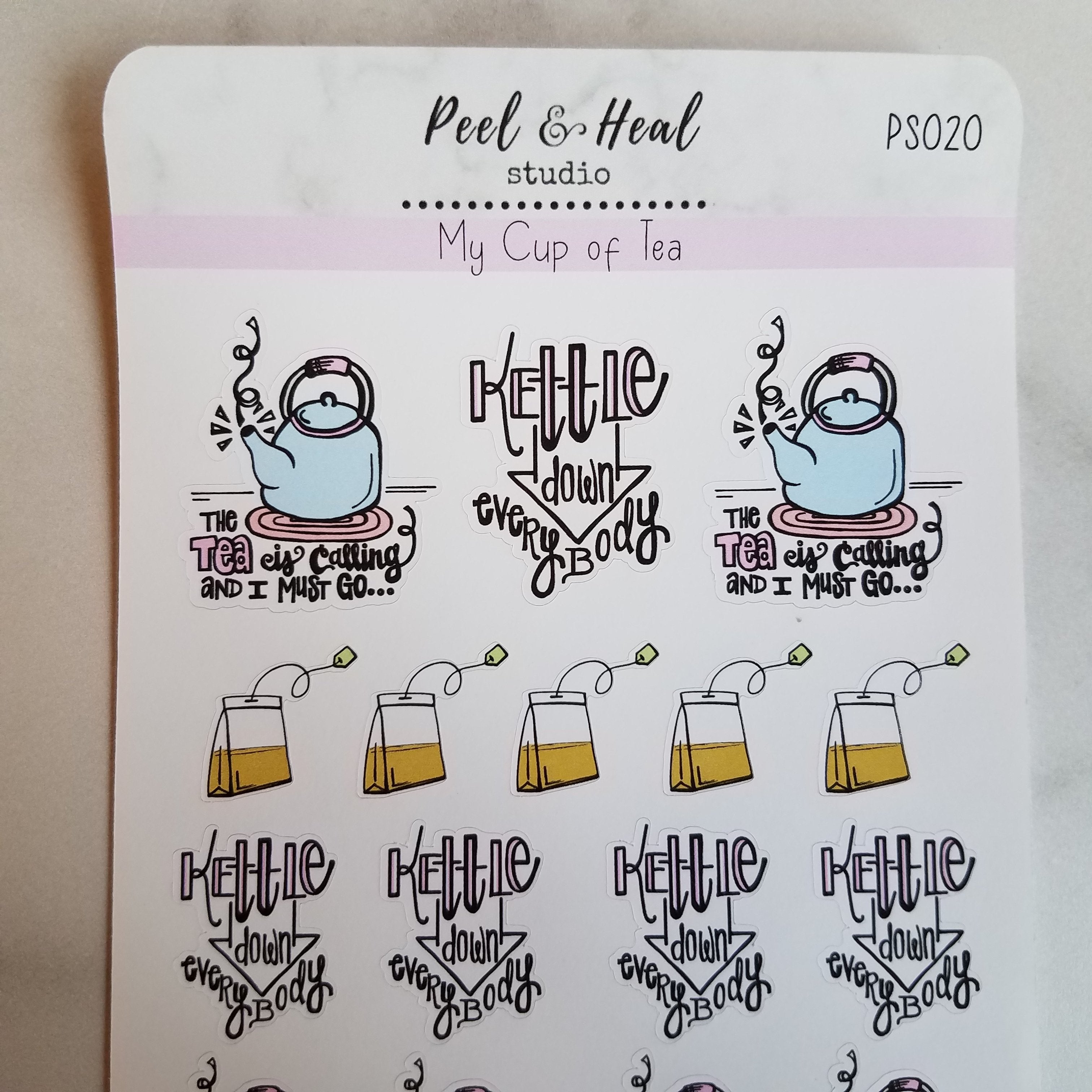 My Cup of Tea: Theme Sticker Sheets - Tea Kettle Puns - Peel & Heal Studio