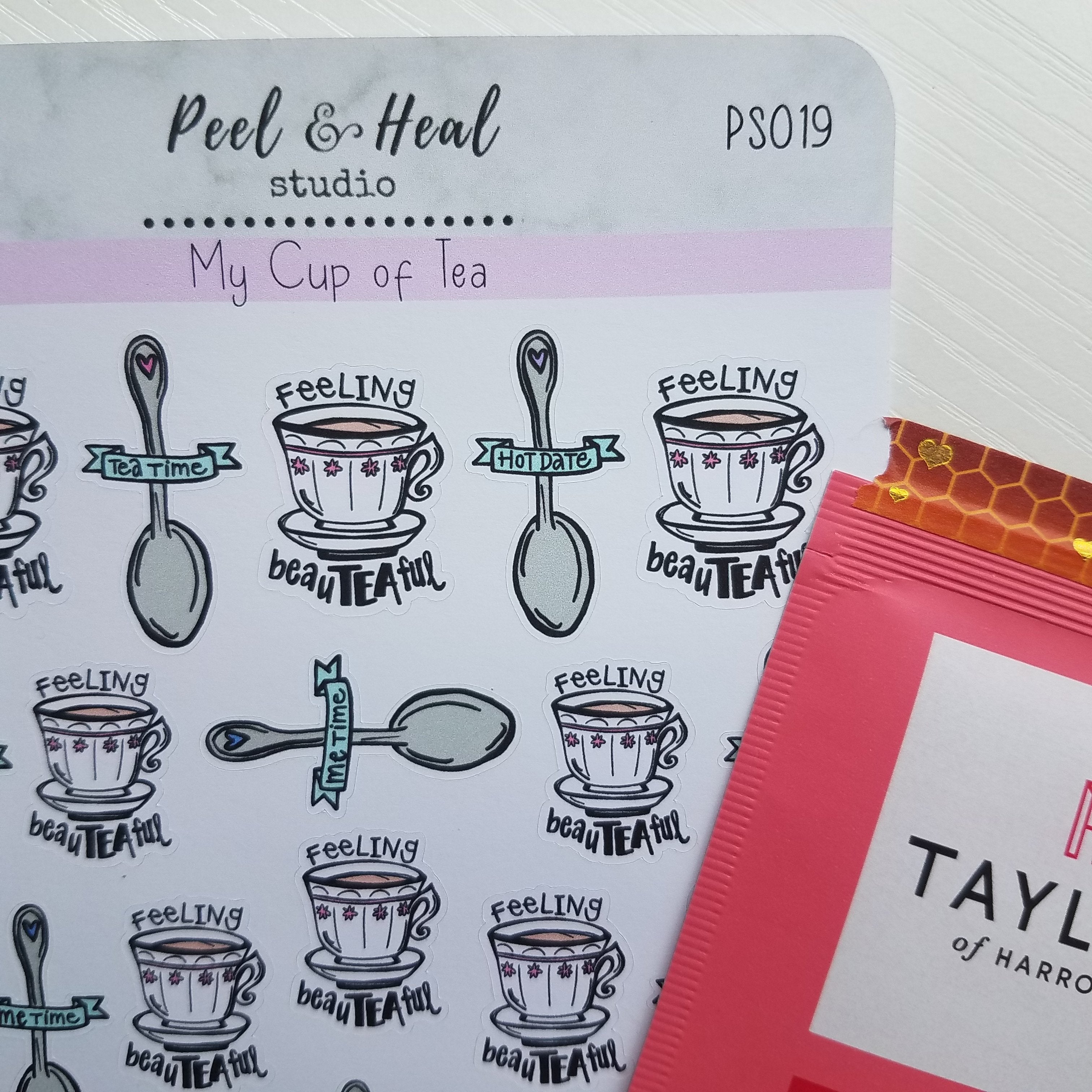 My Cup of Tea: Theme Sticker Sheets - Teaspoon Affirmations - Peel & Heal Studio