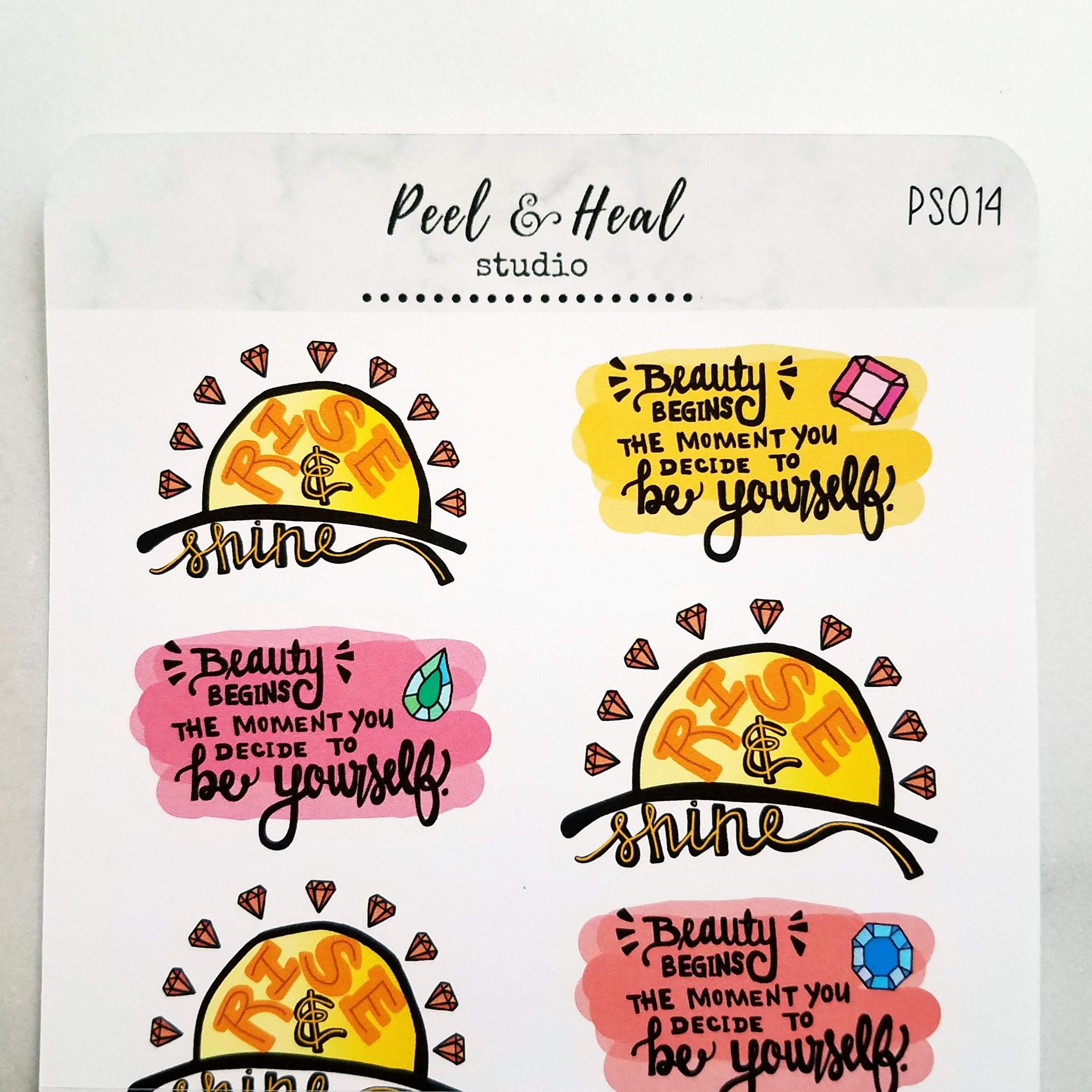 Natural Beauty Shines: Sticker Sheets - Self Love Gem Doodles - Peel & Heal Studio