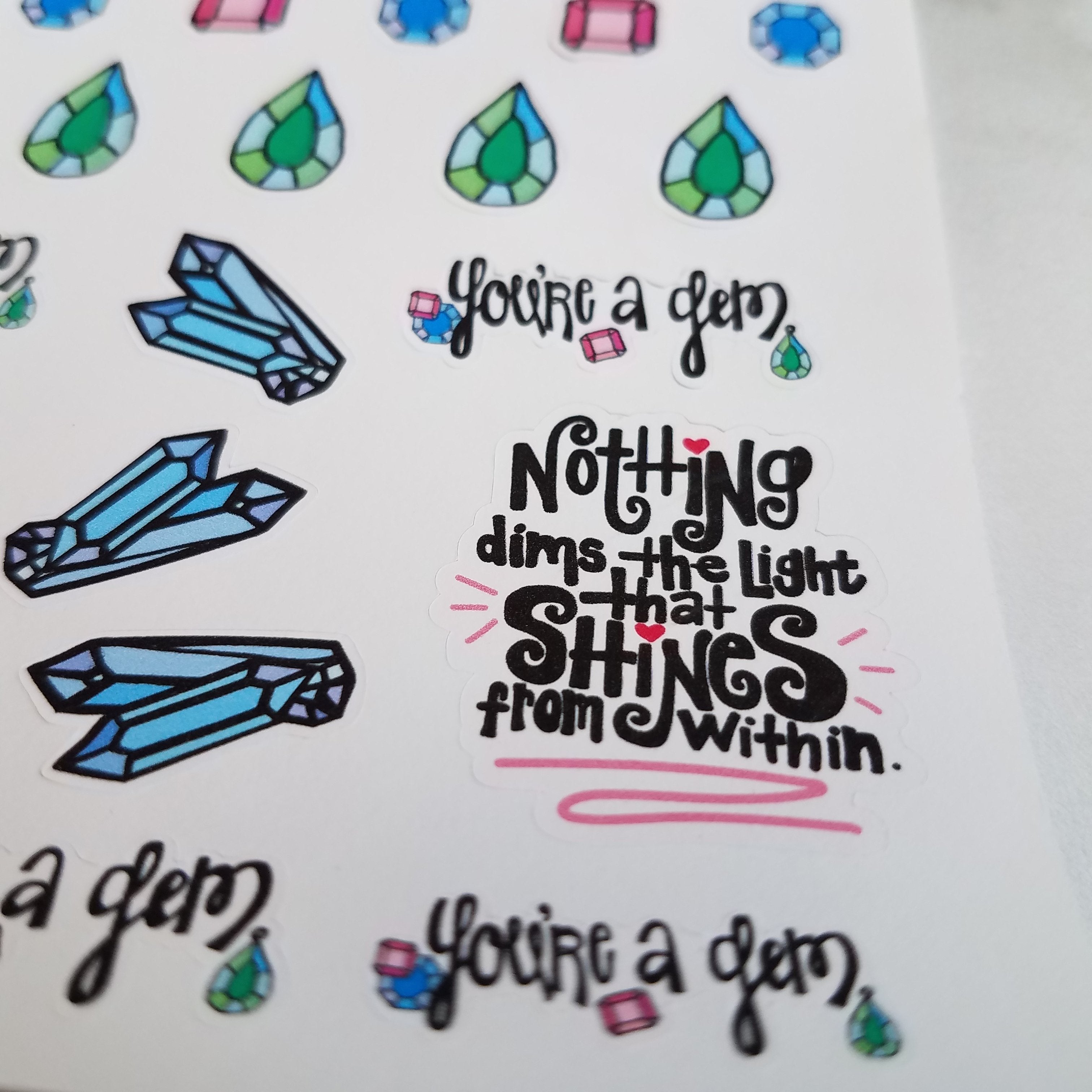 Natural Beauty Shines: Sticker Sheets - Self Love Gem Doodles - Peel & Heal Studio