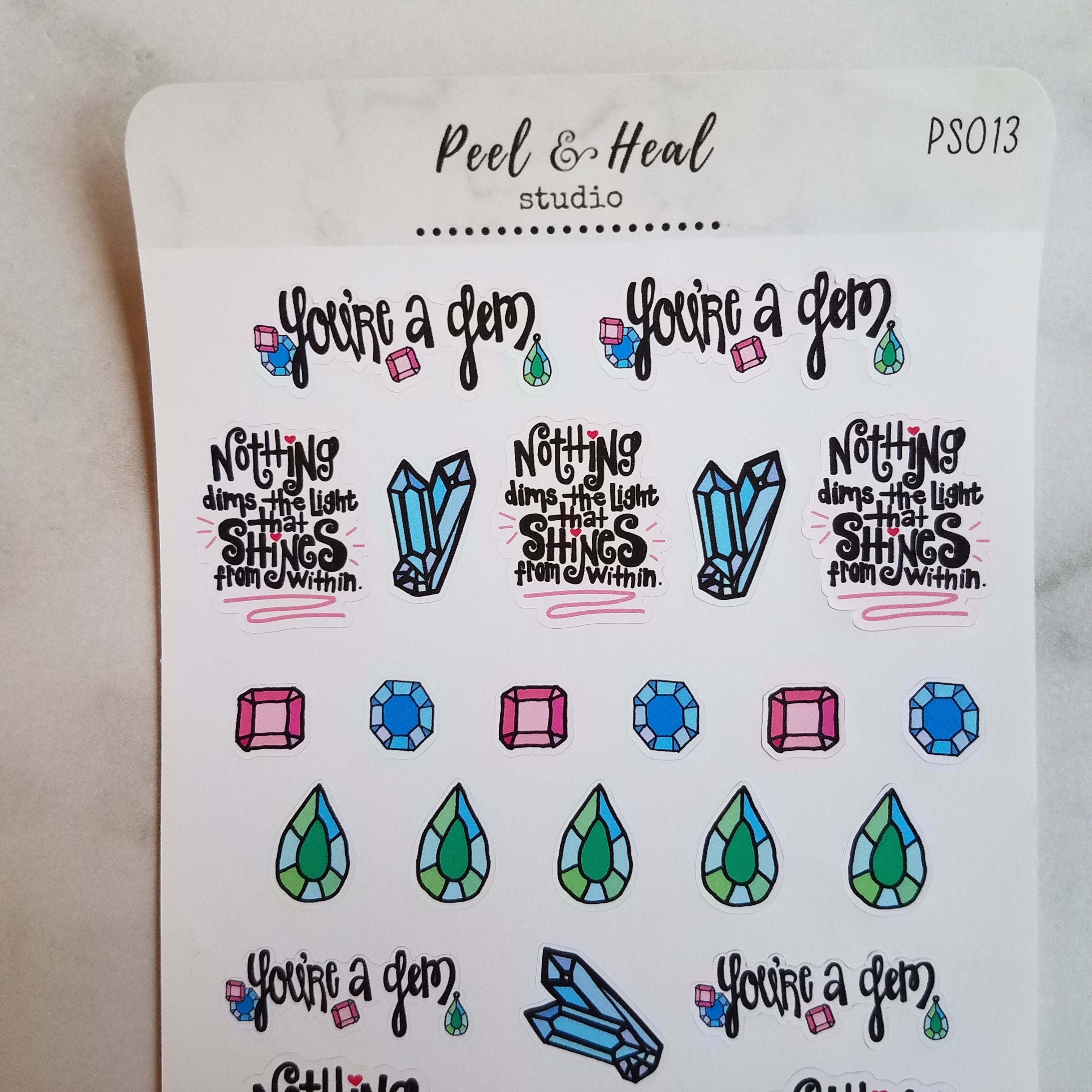 Natural Beauty Shines: Sticker Sheets - Self Love Gem Doodles - Peel & Heal Studio
