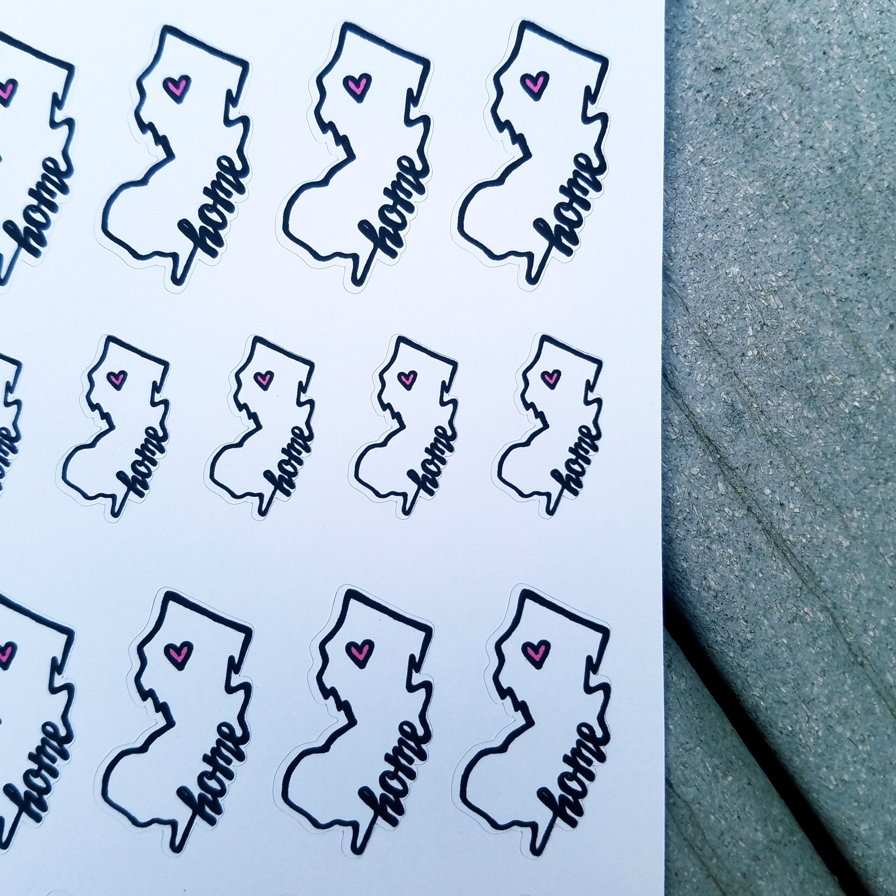 New Jersey Home State Stickers - Hand Drawn Doodled NJ - Peel & Heal Studio