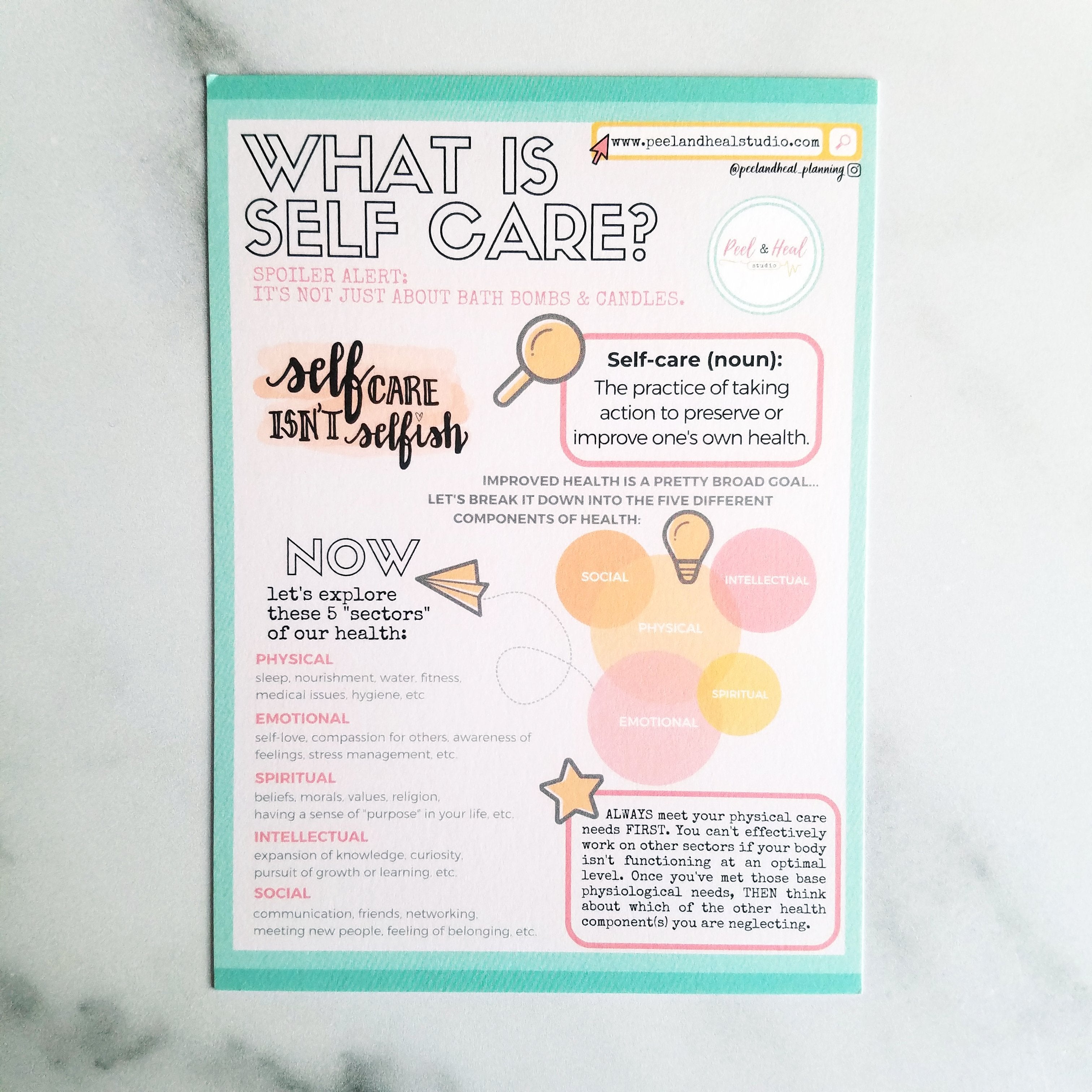 Self Care 101: Reference Card & Focus Wheel