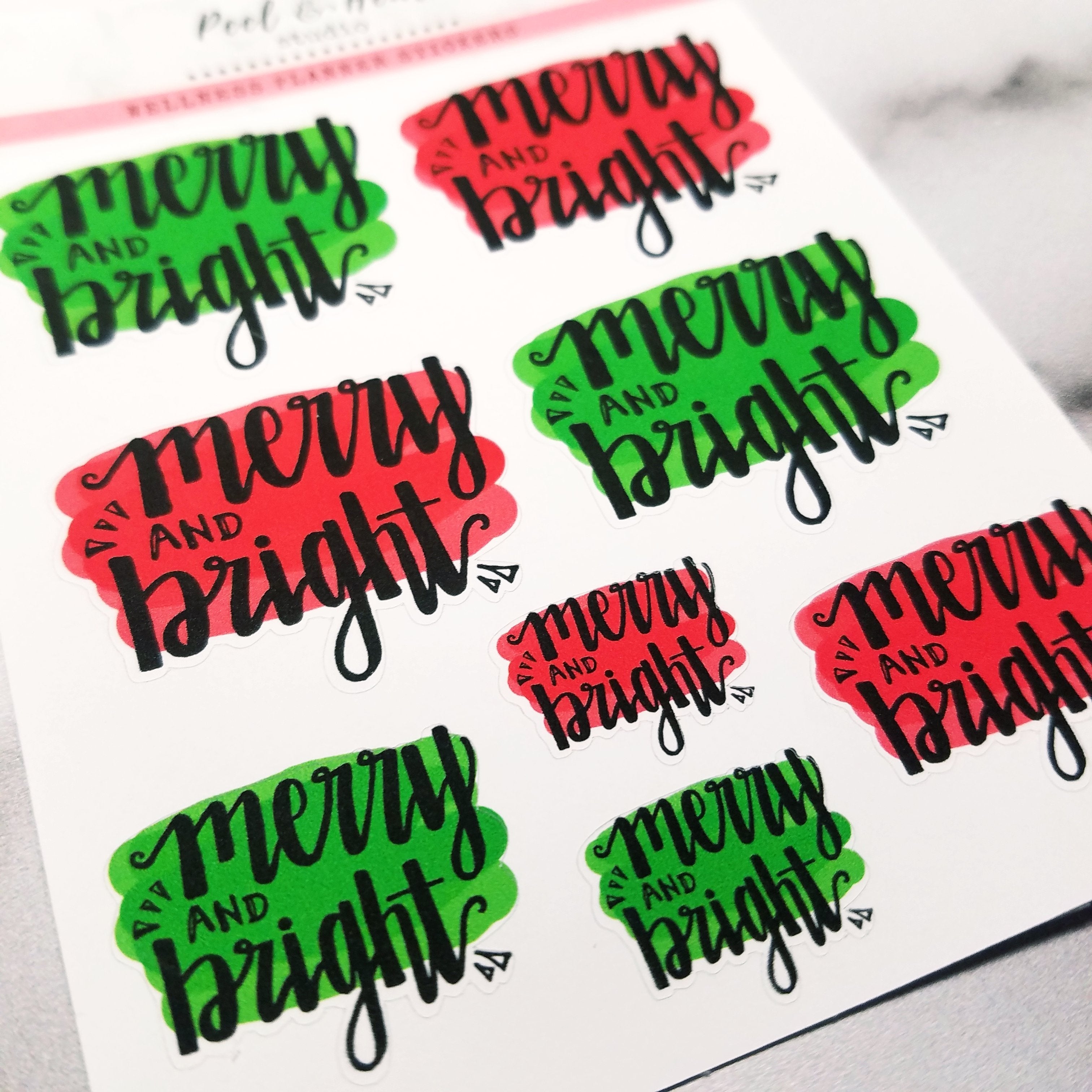 Merry and Bright Christmas Lettering - Peel & Heal Studio-Stickers